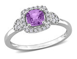 5/8 Carat (ctw) Amethyst Ring with 1/6 Carat (ctw) Diamonds in Sterling Silver